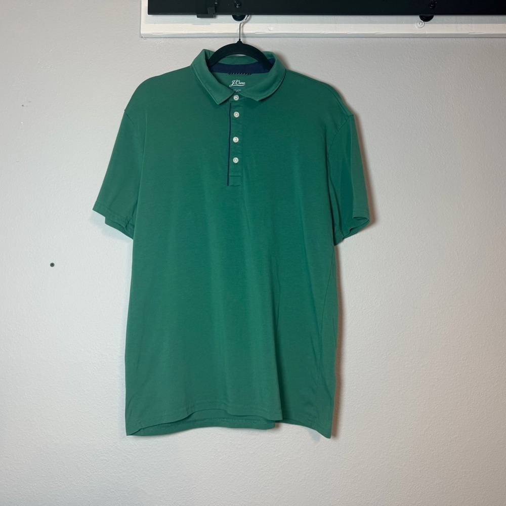 J. Crew Performance Polo Shirt Size Large Green Short Sleeve Pima Cotton Blend